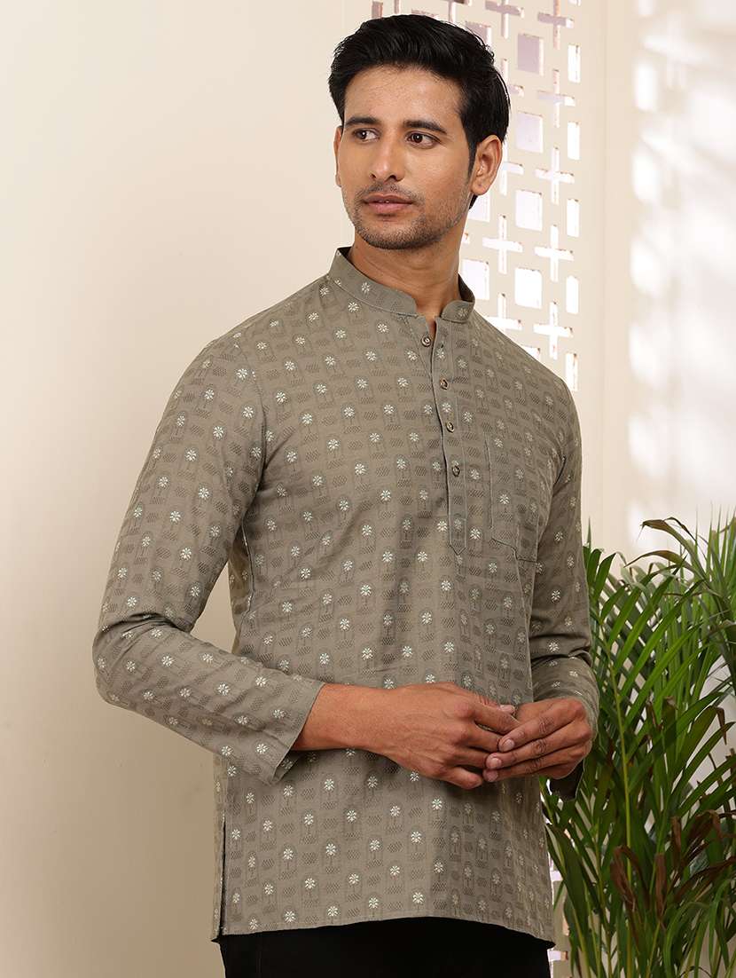 men self design mandarin neck short kurta - 22615956 -  Standard Image - 2
