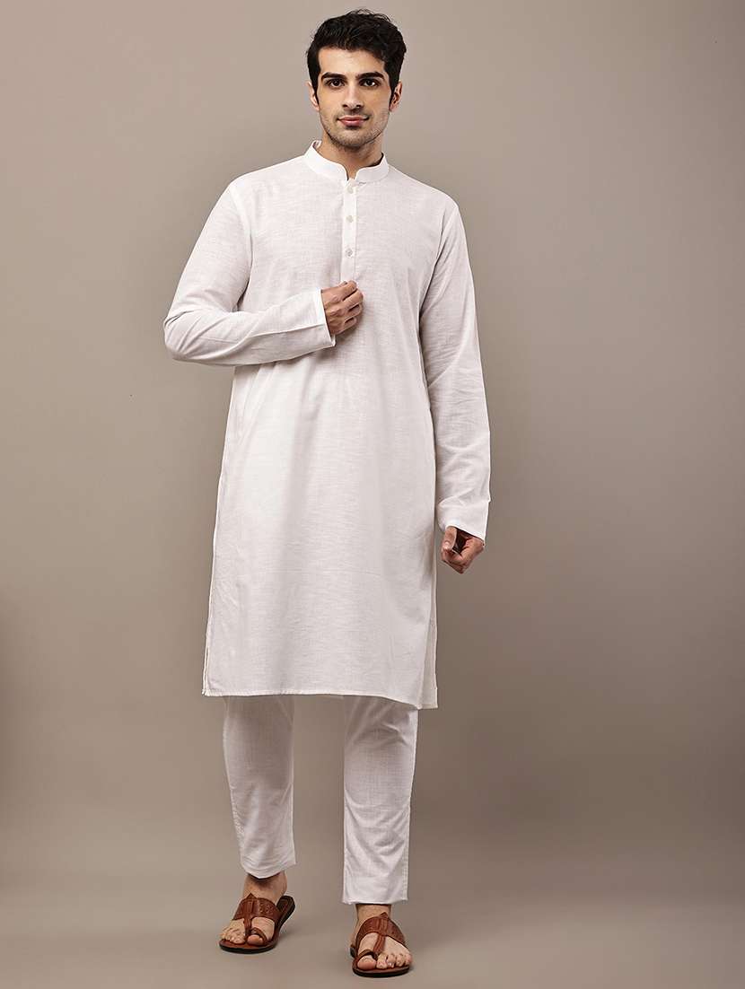 men solid mandarin neck long kurta - 22615963 -  Standard Image - 2