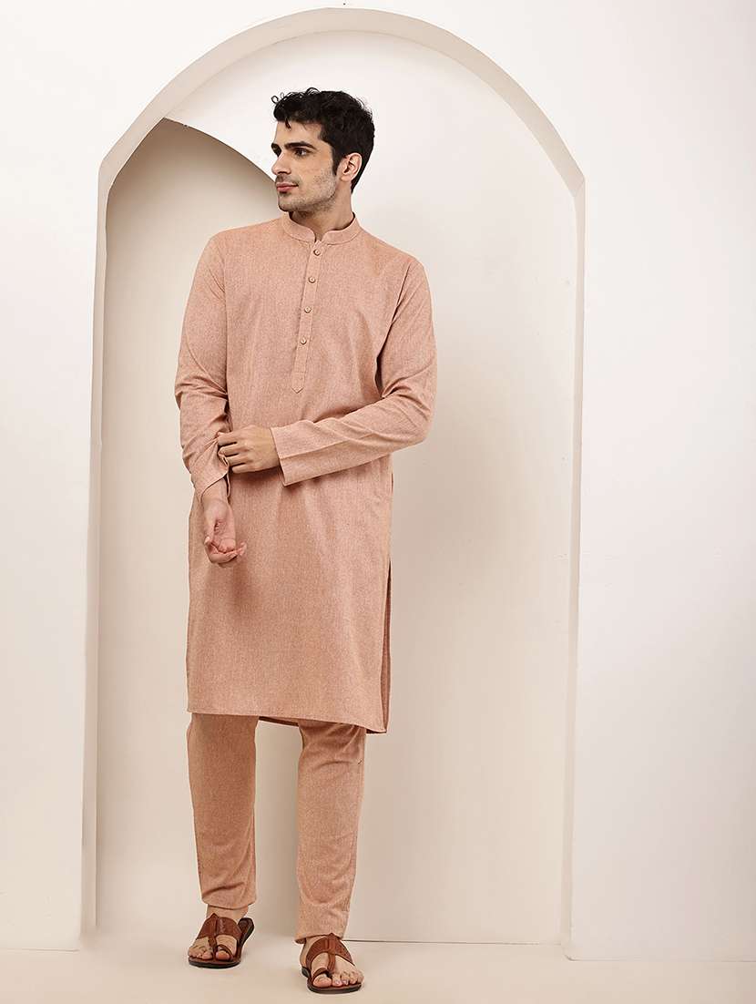 Men Solid Mandarin Neck Long Kurta - 22615968 -  Standard Image - 2