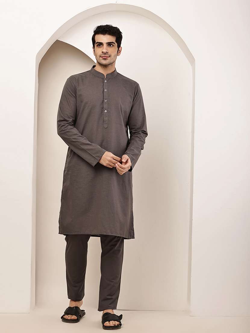 Men Solid Mandarin Neck Long Kurta - 22615969 -  Standard Image - 2