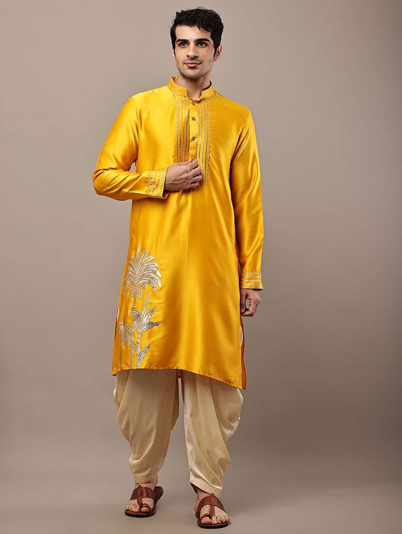 men solid with work mandarin neck long kurta - 22615973 -  Standard Image - 2