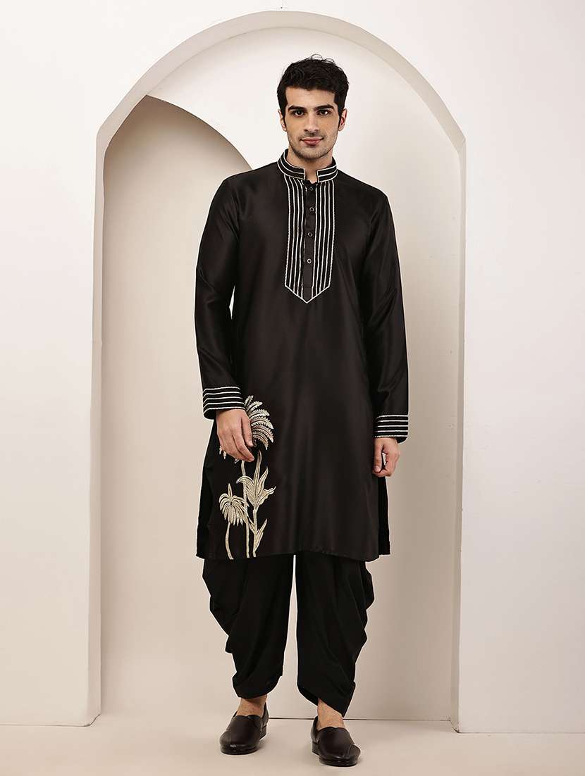 men solid with work mandarin neck long kurta - 22615974 -  Standard Image - 2