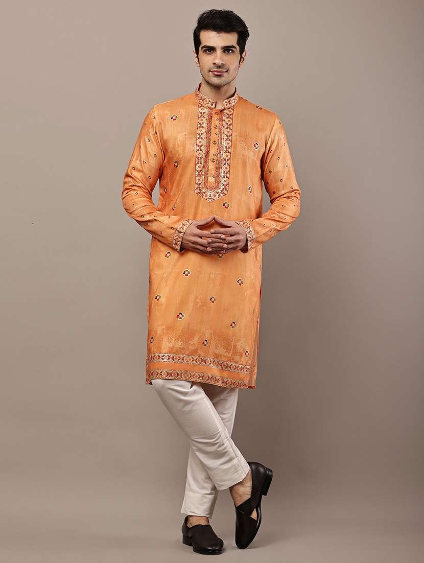 men printed mandarin neck long kurta - 22615975 -  Standard Image - 2
