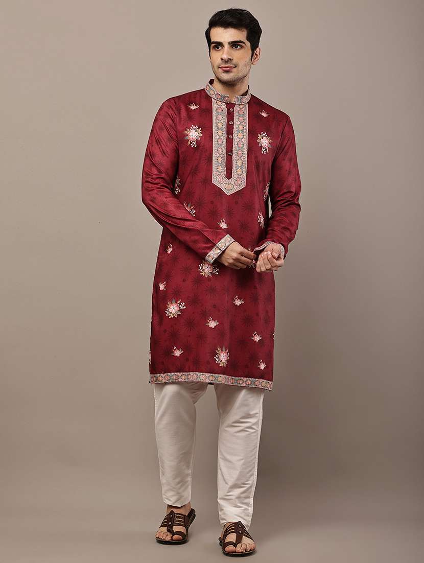 men printed mandarin neck long kurta - 22615980 -  Standard Image - 2