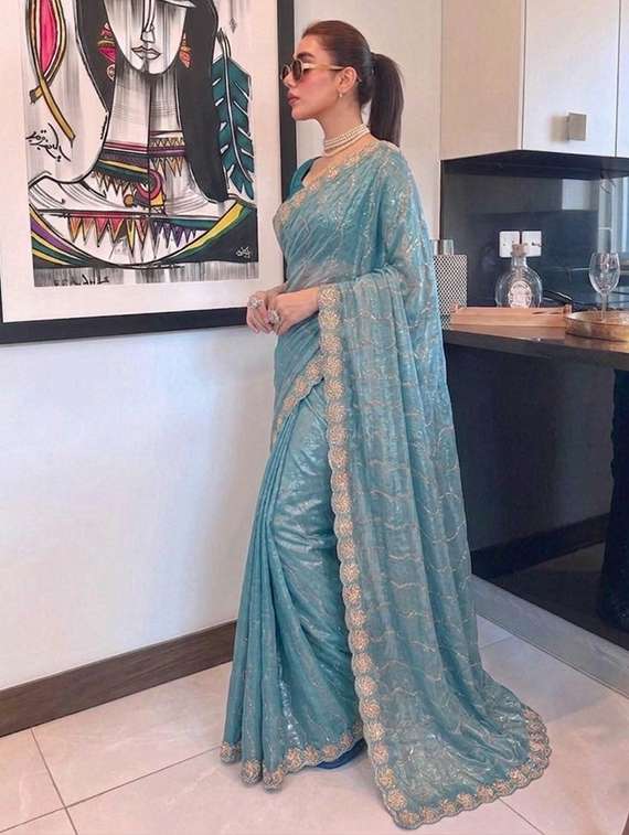 Women Solid With Work Embroidered Saree With Blouse - 22616016 -  Standard Image - 2