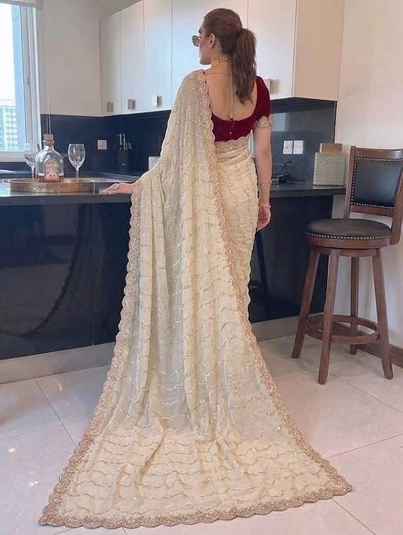Women Solid With Work Embroidered Saree With Blouse - 22616017 -  Standard Image - 2
