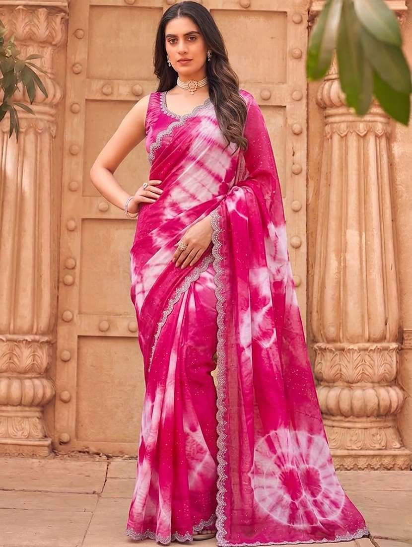 women tie & dye printed saree with blouse