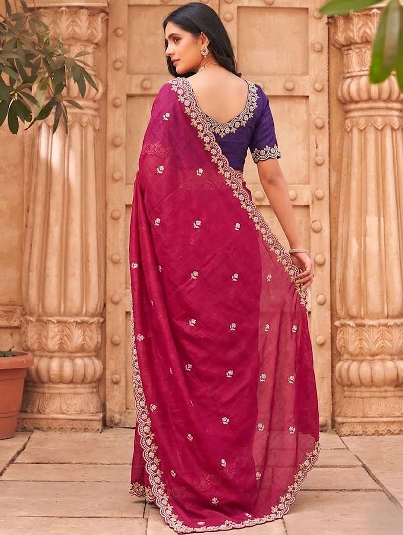 Women Solid With Work Embroidered Saree With Blouse - 22616041 -  Standard Image - 2
