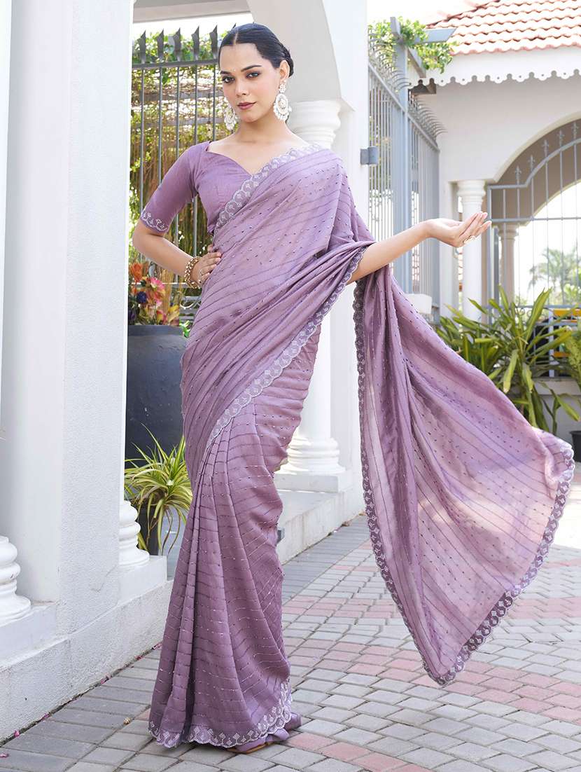 women solid with work embellished saree with blouse - 22616043 -  Standard Image - 2