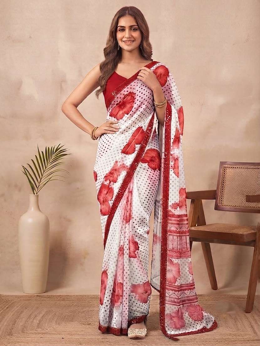 women printed casual wear saree with blouse