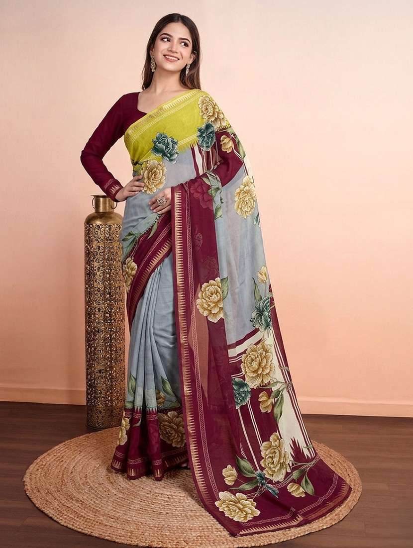 women printed casual wear saree with blouse - 22616059 -  Standard Image - 2