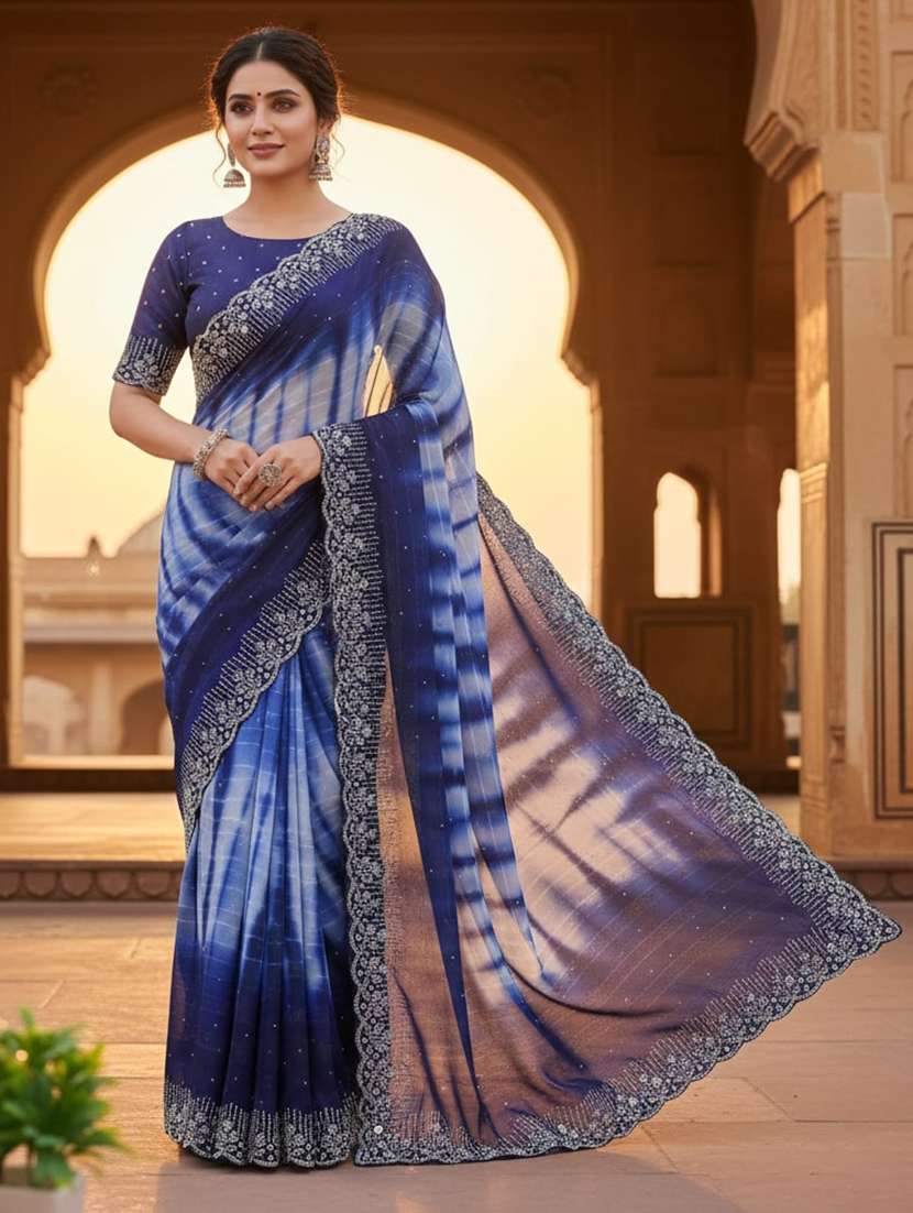 women tie & dye printed saree with blouse