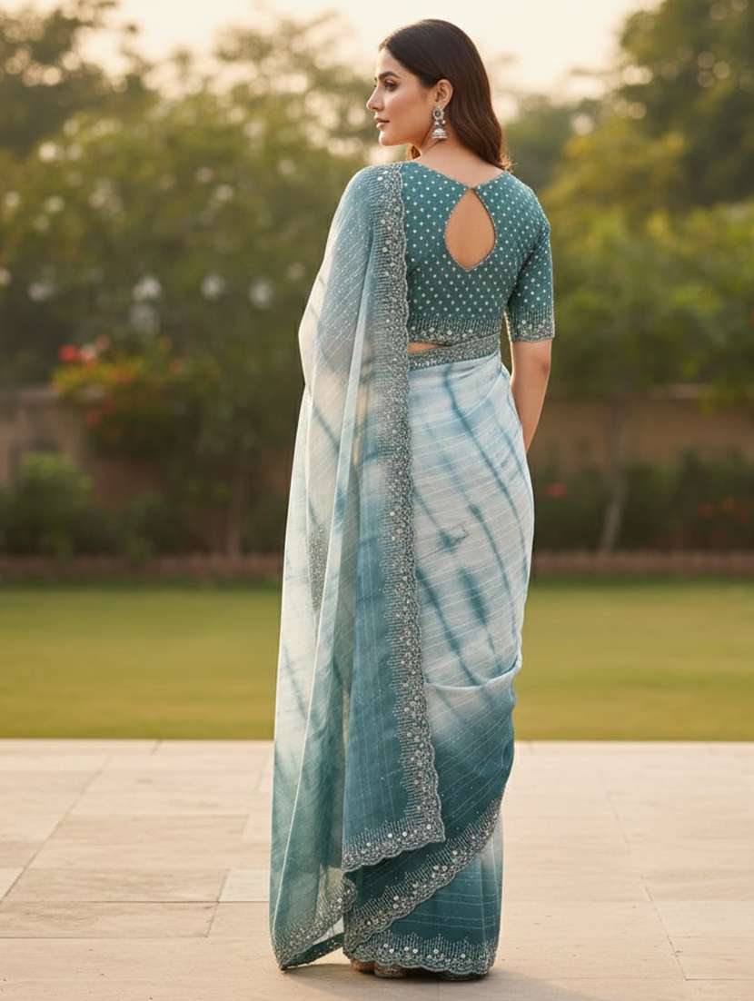 women tie & dye printed saree with blouse - 22616088 -  Standard Image - 2