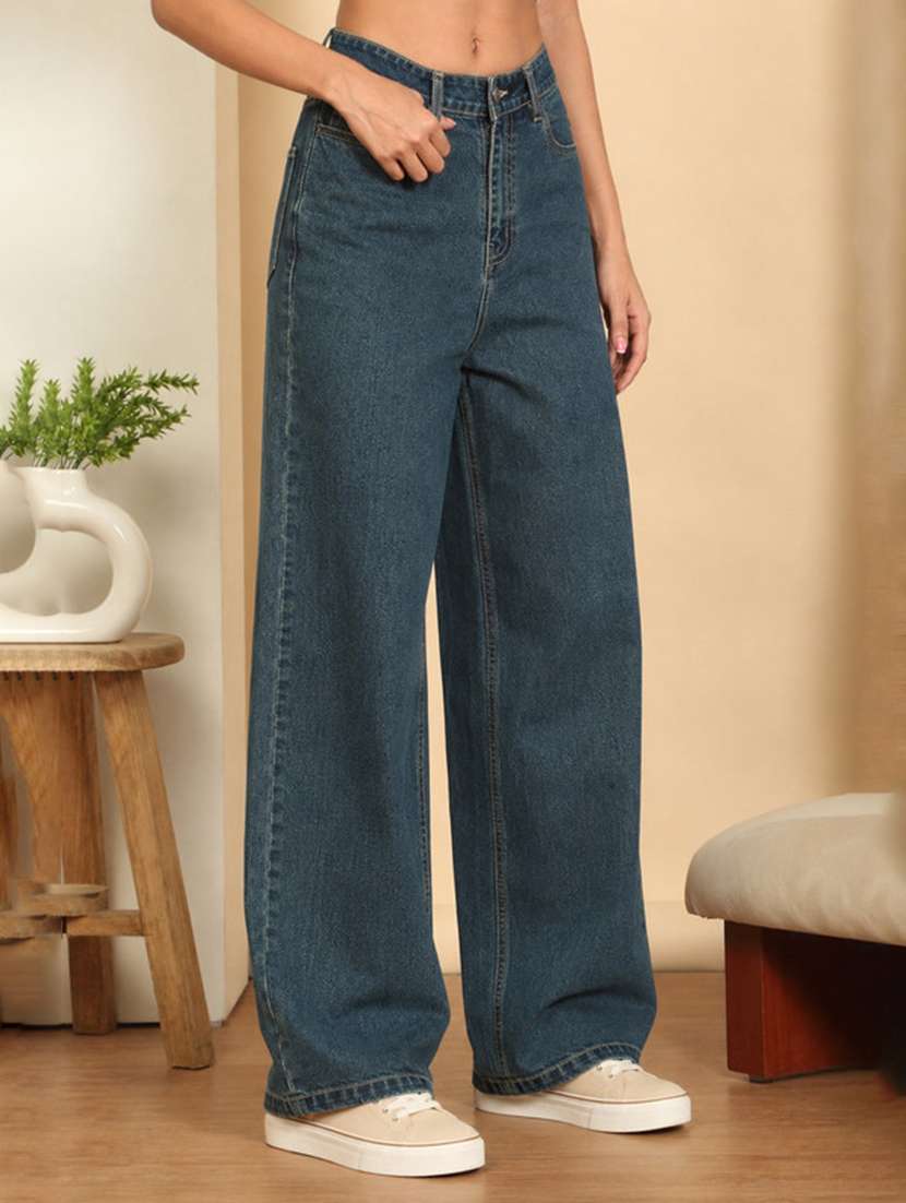 women solid mid rise wide leg jeans - 22616093 -  Standard Image - 2
