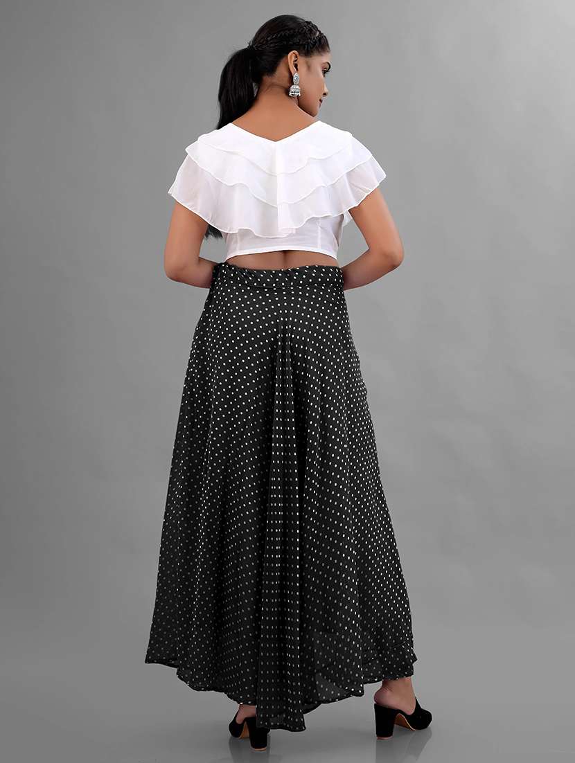 women polka dot printed v neck skirt top set - 22616108 -  Standard Image - 2
