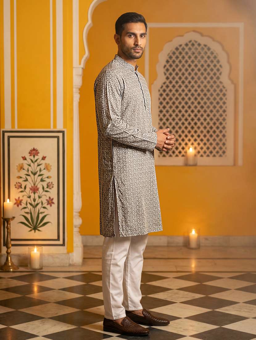 men solid with work mandarin neck kurta pyjama set - 22616135 -  Standard Image - 2