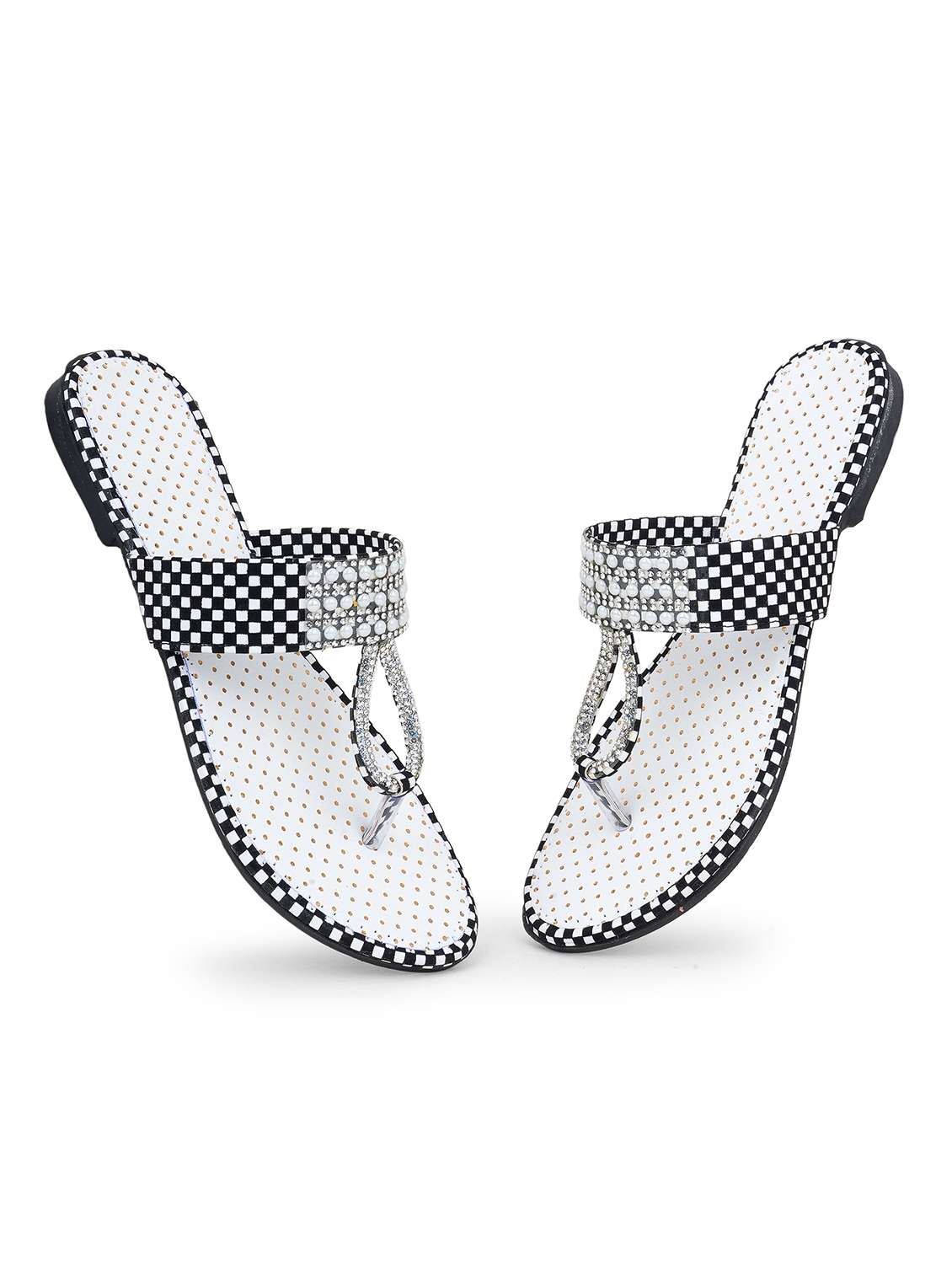 women checkered toe separator flats - 22616193 -  Standard Image - 2