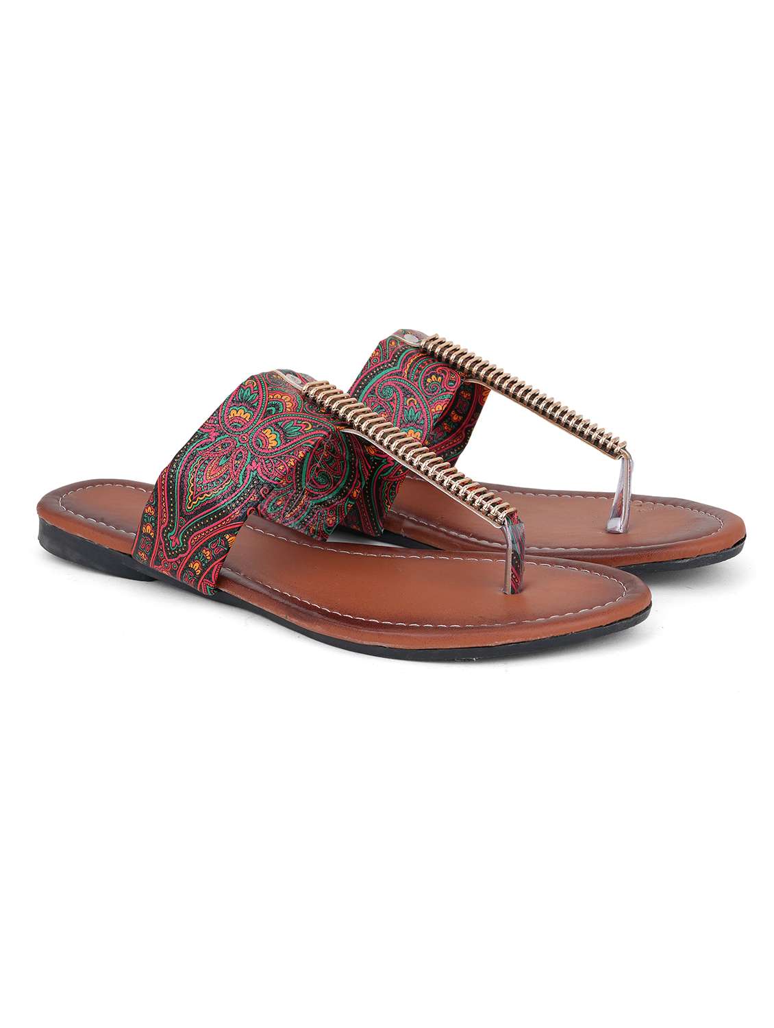 women printed toe separator flats