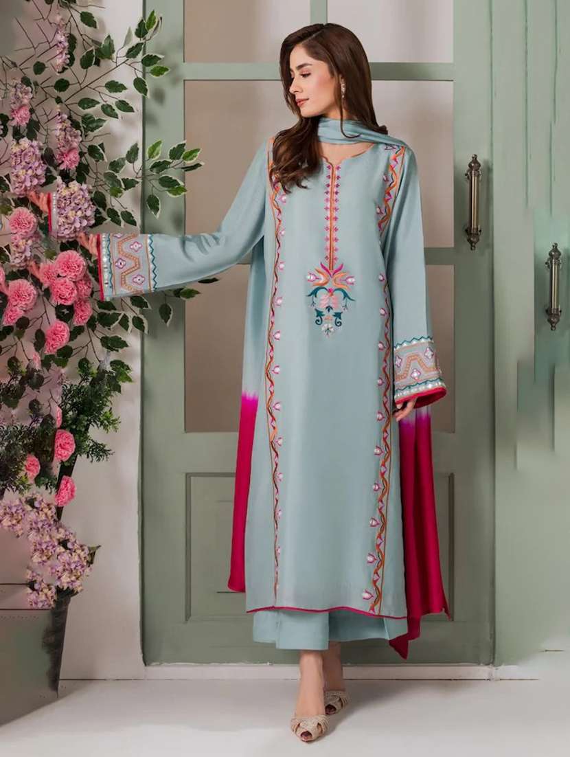 women embroidered long sleeves kurta pant set with dupatta - 22616284 -  Standard Image - 2