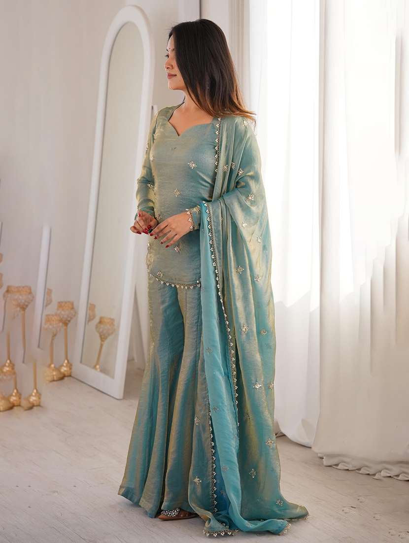 women embroidered long sleeves kurta sharara set with dupatta - 22616328 -  Standard Image - 2