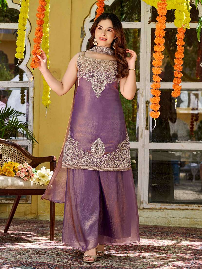 Women Embroidered Sleeveless Kurta Palazzo Set With Dupatta - 22616353 -  Standard Image - 2