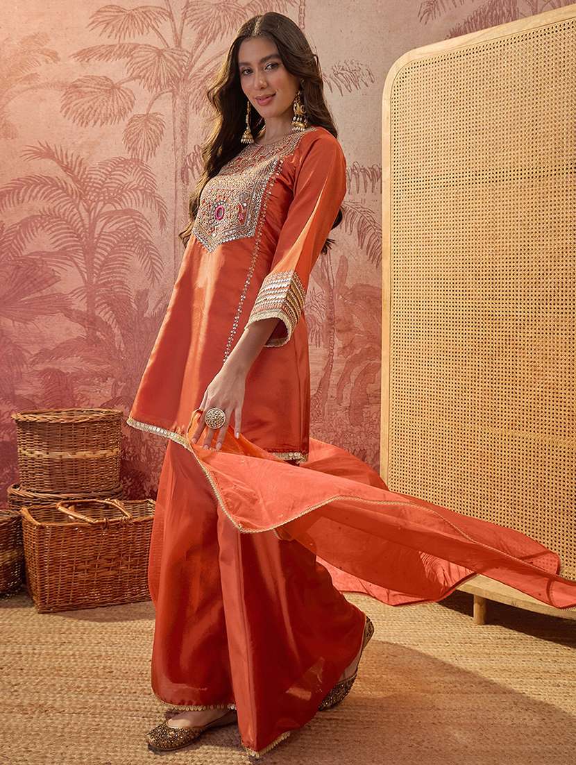 women embroidered three quarter sleeves kurta palazzo set with dupatta - 22616364 -  Standard Image - 2