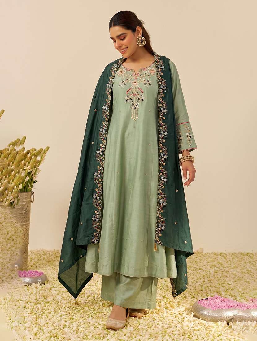 Women Embroidered Three Quarter Sleeves Kurta Palazzo Set With Dupatta - 22616373 -  Standard Image - 2