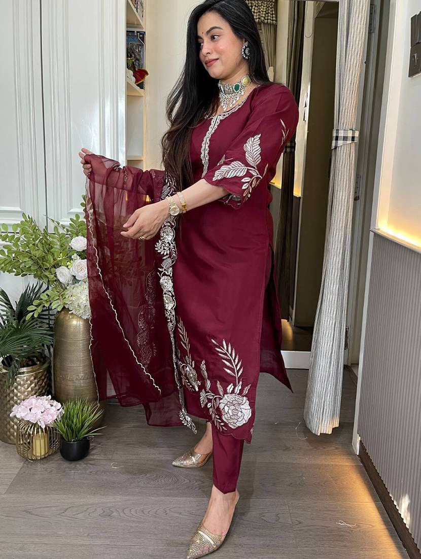Women Embroidered Three Quarter Sleeve Kurta Pant With Dupatta Set - 22616374 -  Standard Image - 2