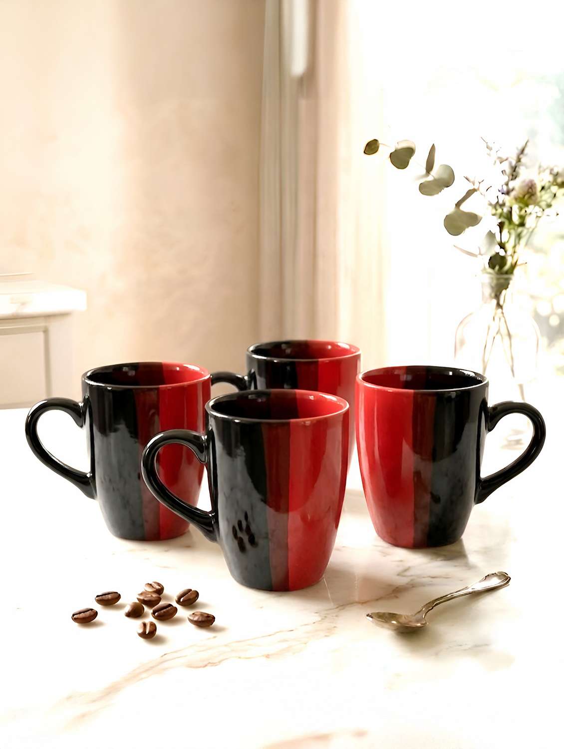 moody panda ceramic set of 4 coffee mugs with geometric print - 22616437 -  Standard Image - 2