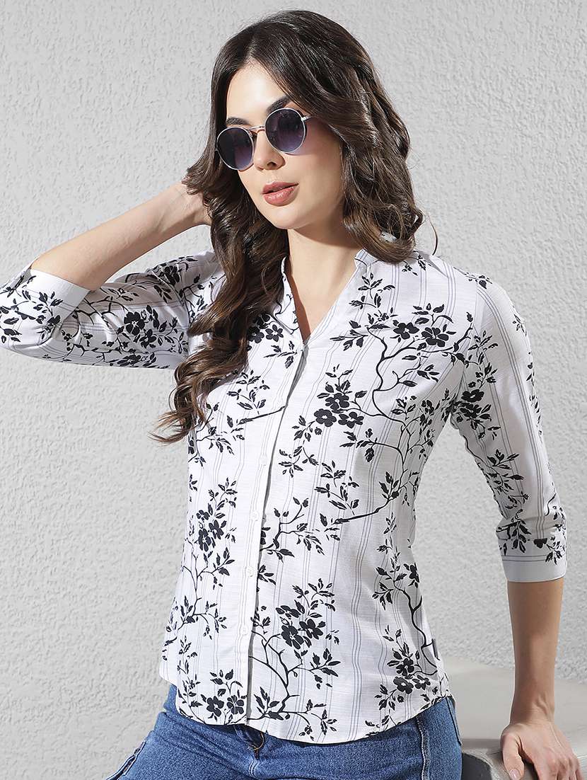 women printed three quarter sleeves regular shirt
