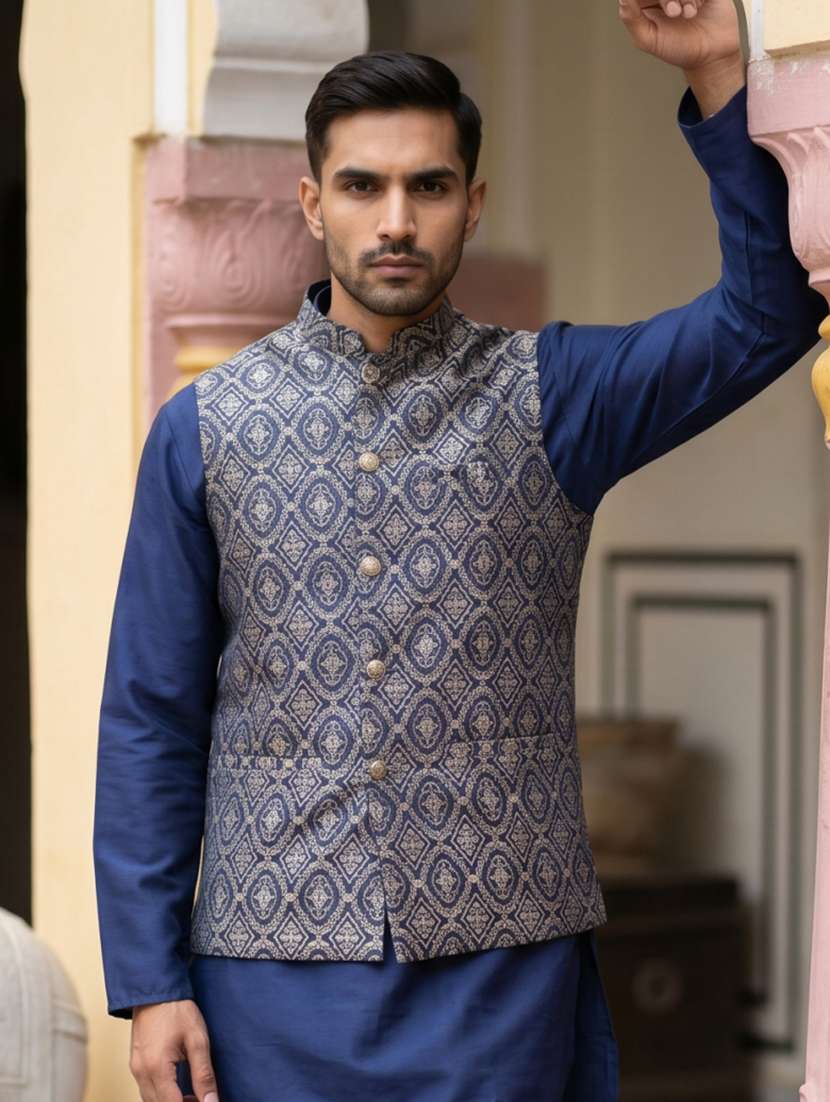 men self design mandarin neck nehru jacket - 22616552 -  Standard Image - 2