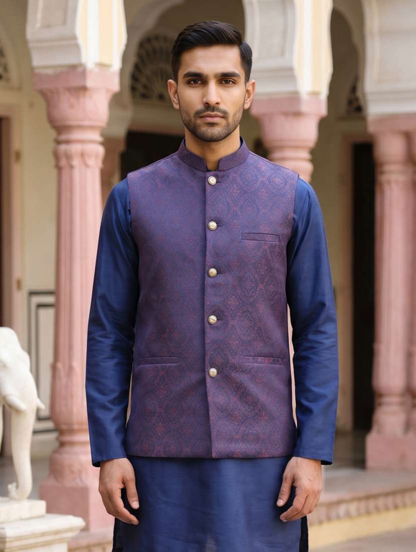 Men Self Design Mandarin Neck Nehru Jacket - 22616553 -  Standard Image - 2