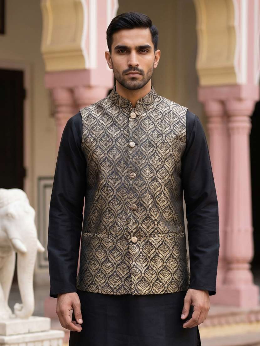 Men Self Design Mandarin Neck Nehru Jacket - 22616554 -  Standard Image - 2