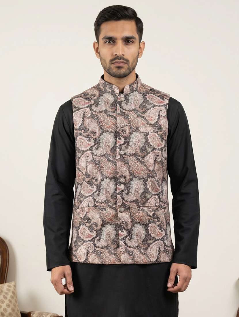 men paisley mandarin neck nehru jacket - 22616580 -  Standard Image - 2