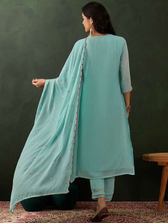 women embroidered three quarter sleeves kurta pant set with dupatta - 22616653 -  Standard Image - 2