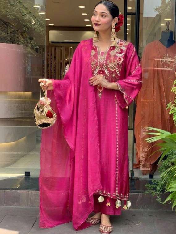 women embroidered long sleeves kurta pant set with dupatta - 22616658 -  Standard Image - 2