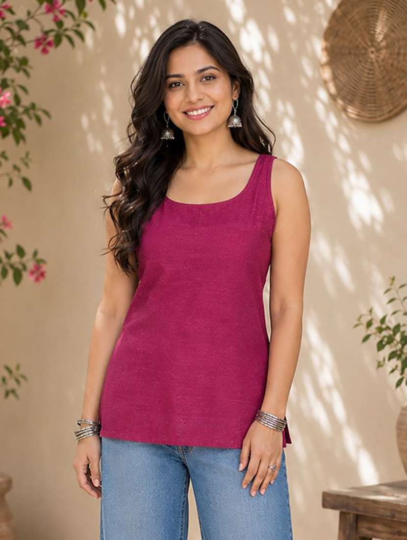 women solid sleeveless straight kurta