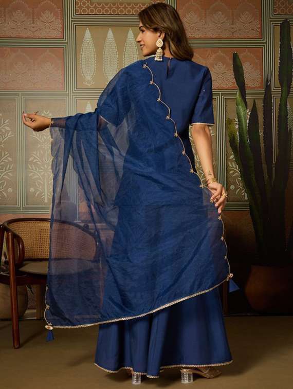 Women Embroidered Short Sleeves Kurta Sharara Set With Dupatta - 22616678 -  Standard Image - 2