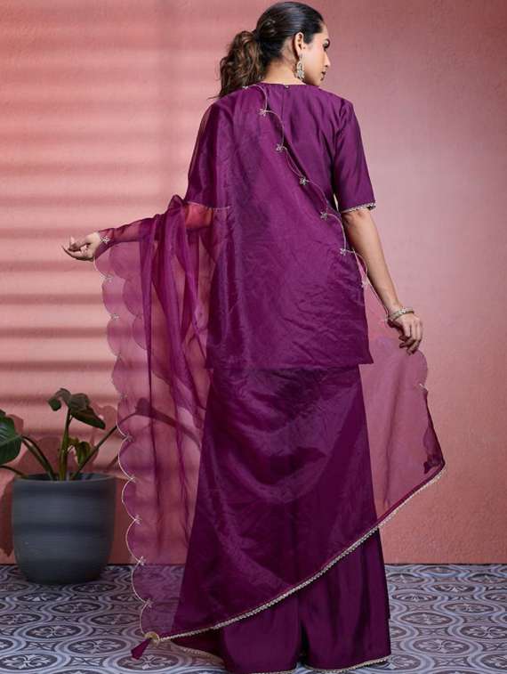 Women Embroidered Short Sleeves Kurta Sharara Set With Dupatta - 22616679 -  Standard Image - 2