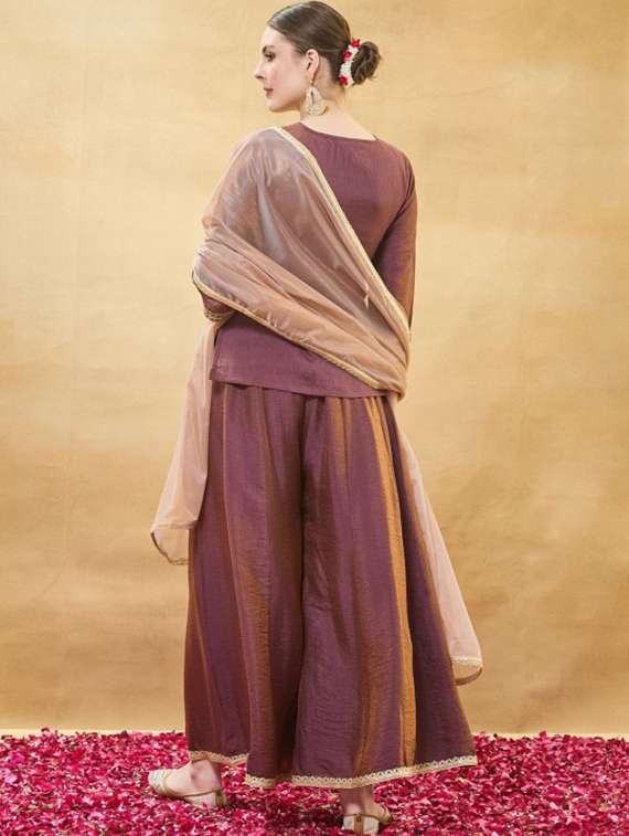 Women Embroidered Three Quarter Sleeves Kurta Palazzo Set With Dupatta - 22616685 -  Standard Image - 2