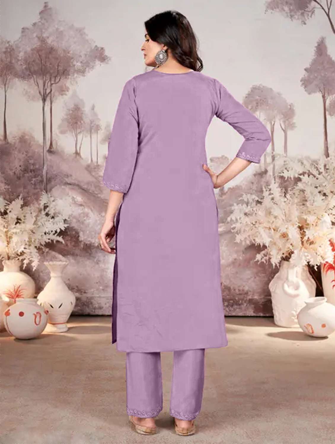 Women Embroidered Three Quarter Sleeves Kurta Pant Set With Dupatta - 22616714 -  Standard Image - 2