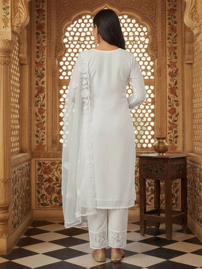 women embroidered three quarter sleeves kurta pant set with dupatta - 22616721 -  Standard Image - 2