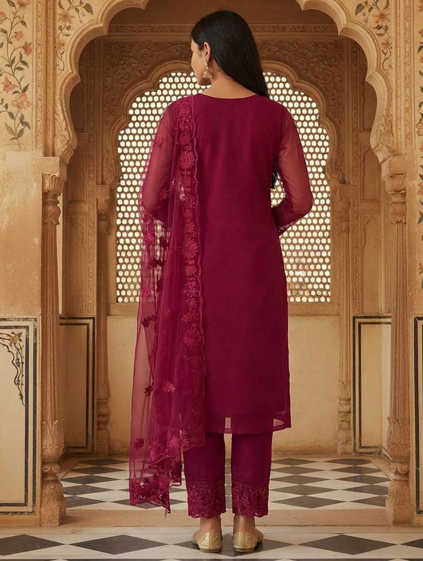 women embroidered three quarter sleeves kurta pant set with dupatta - 22616724 -  Standard Image - 2