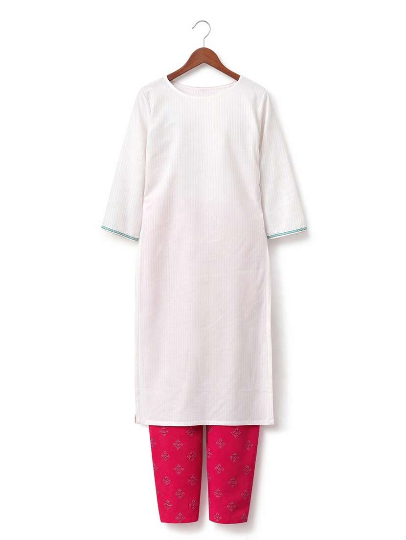 White Cotton Blend Straight Kurta - 22616804 -  Standard Image - 2