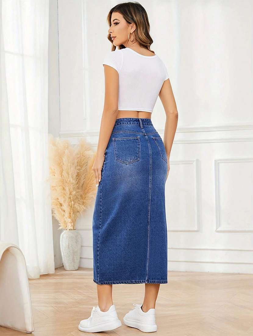 women solid high rise straight skirt - 22616963 -  Standard Image - 2