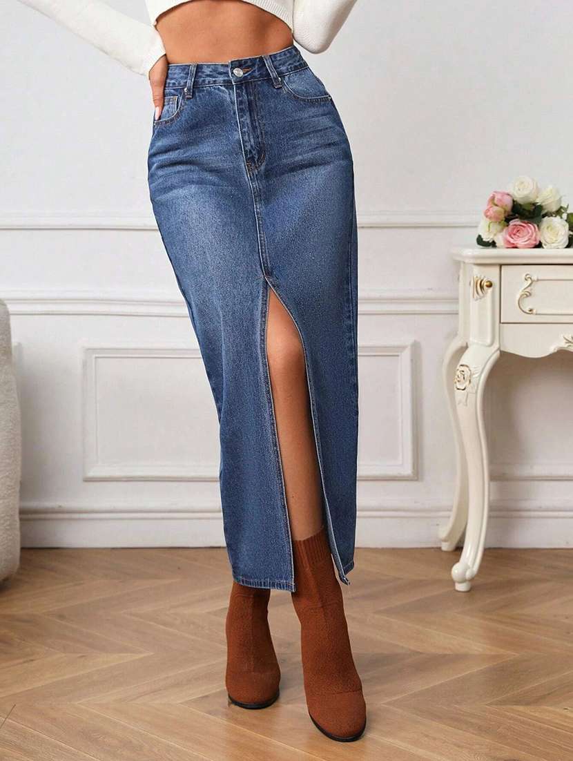 women solid high rise straight skirt - 22616964 -  Standard Image - 2