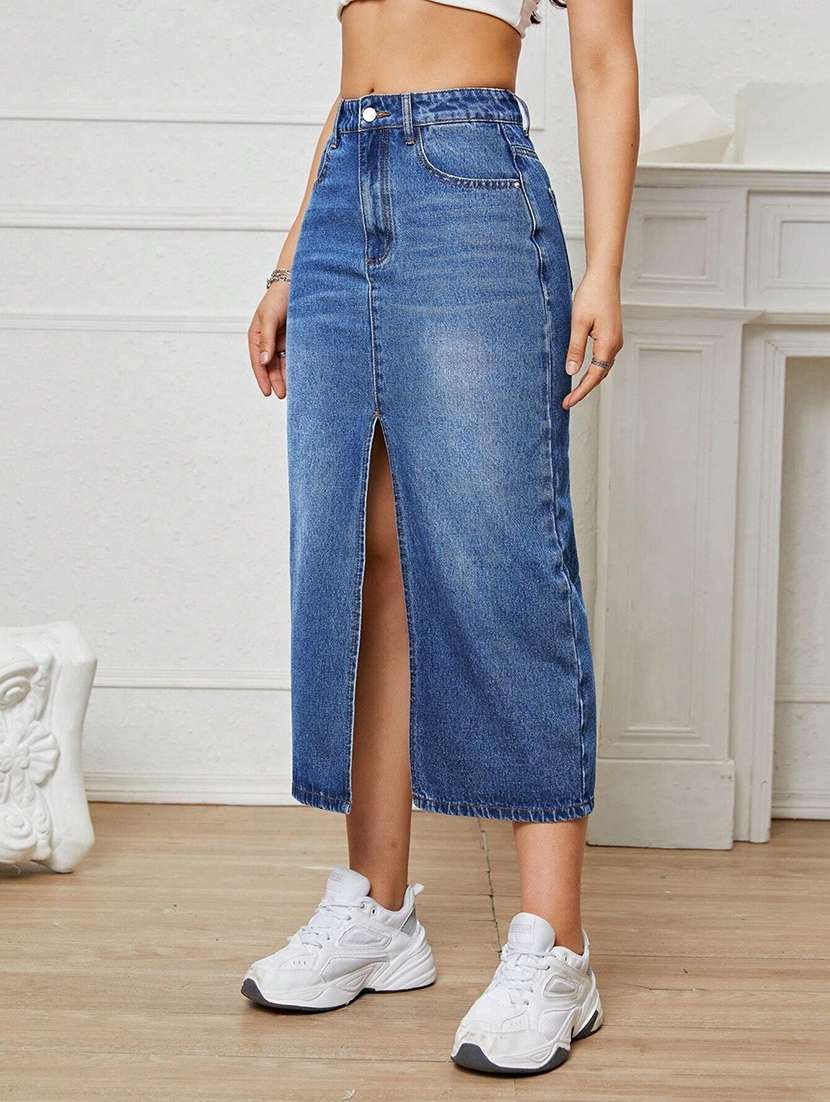 women solid high rise straight skirt - 22616965 -  Standard Image - 2
