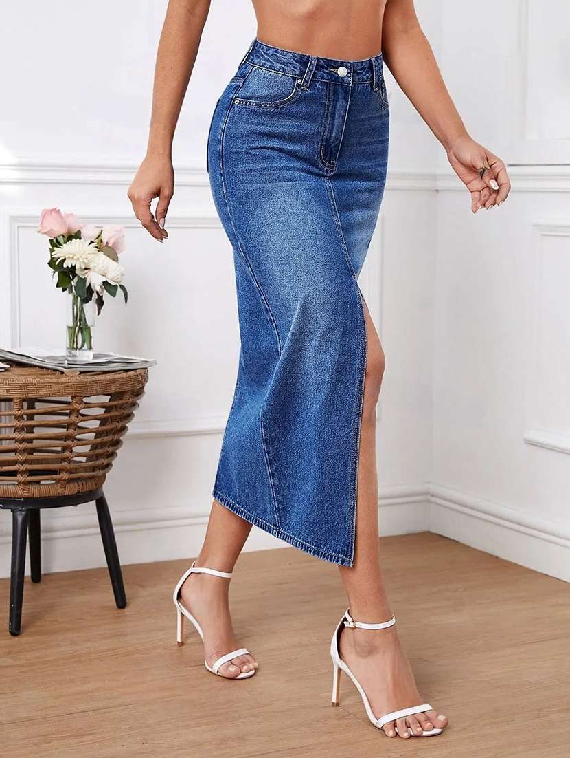 women solid high rise straight skirt - 22616968 -  Standard Image - 2