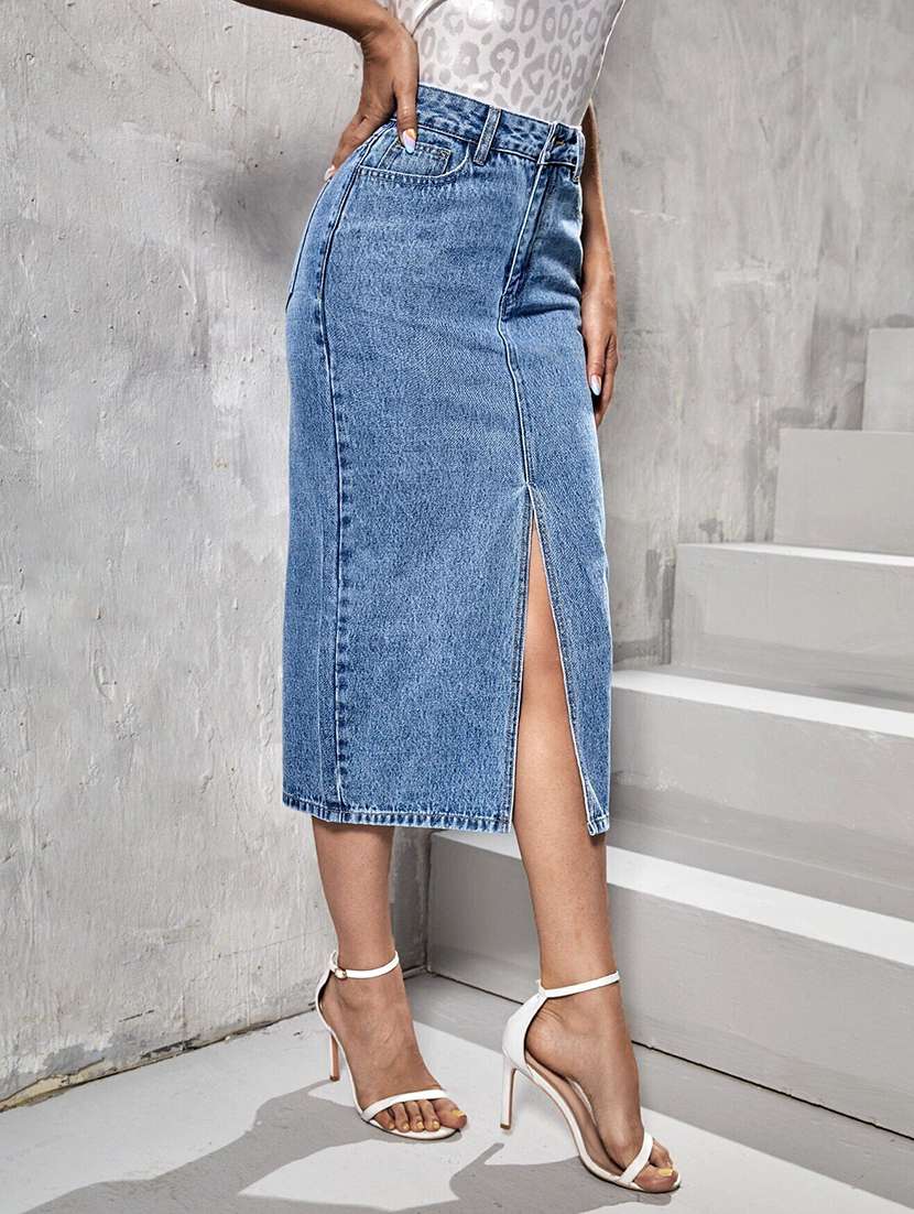 Women Solid High Rise Straight Skirt - 22616990 -  Standard Image - 2