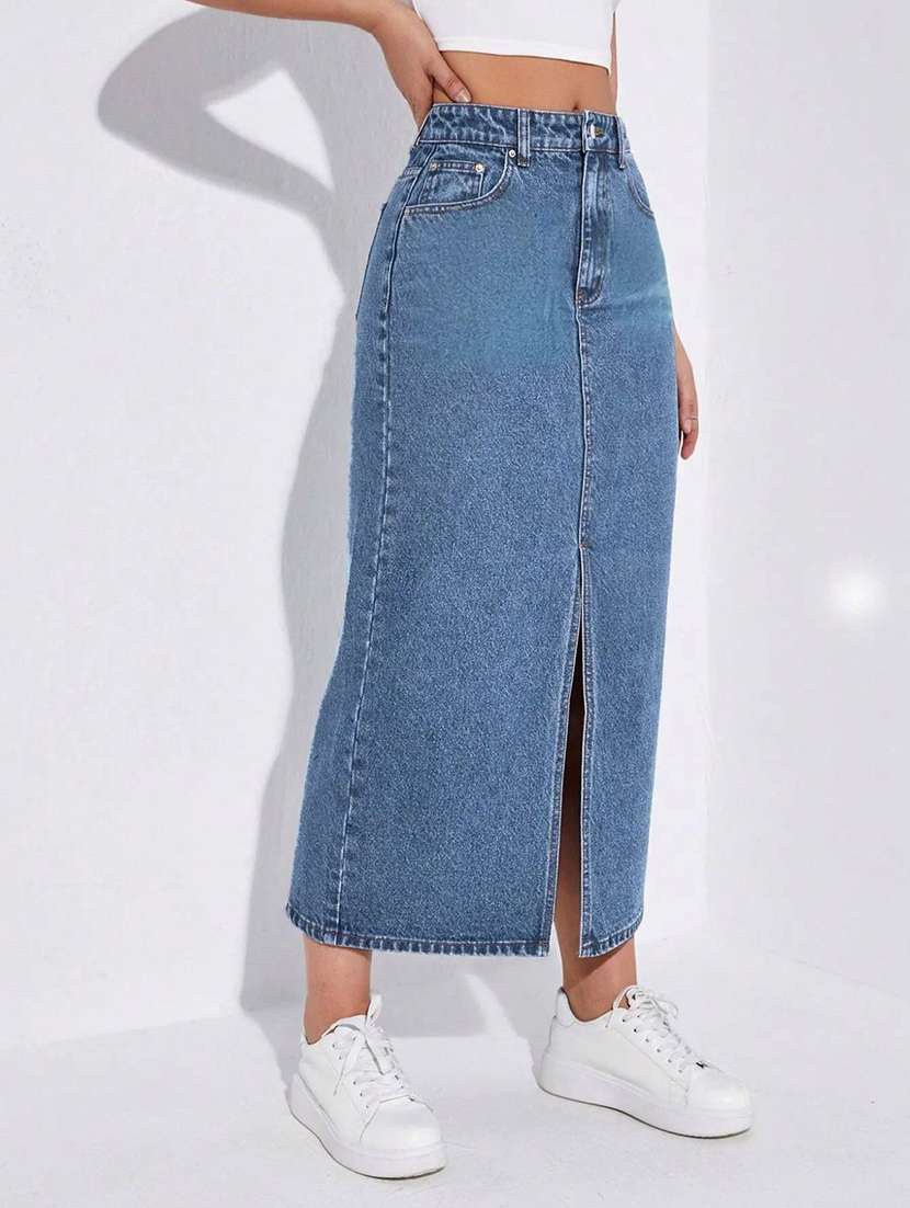Women Solid High Rise Straight Skirt - 22616993 -  Standard Image - 2